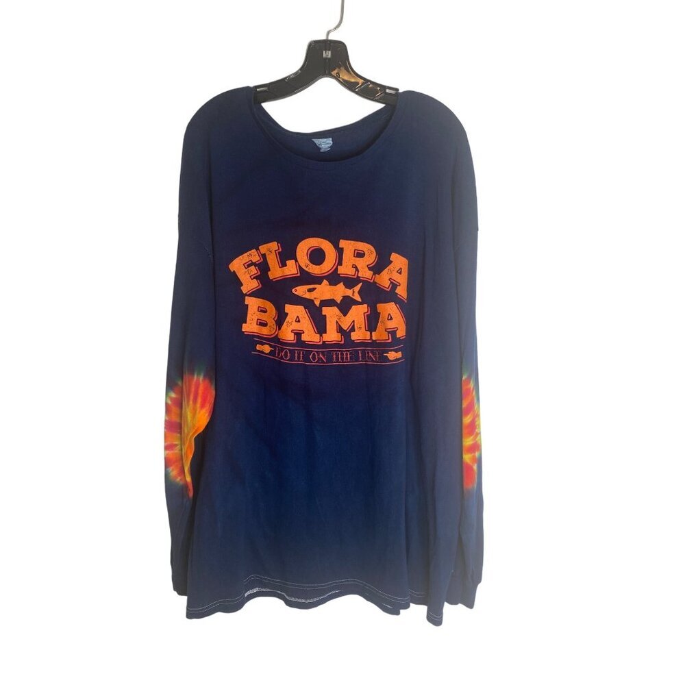 DELTA FLORA BAMA MEN'S COTTON NAVY TIE DYE BLUE LS SWAG TEE SHIRT SZ 2XL